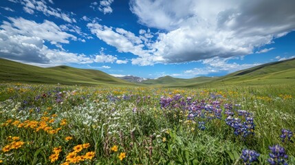 Fototapeta premium National Geographic A high-altitude plateau covered in wildflowers under a blue sky.