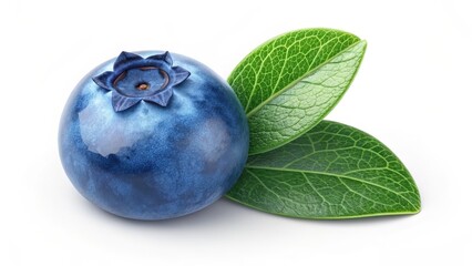 Obraz premium Single Blueberry with Leaves Isolated on White Background, fruit, berry