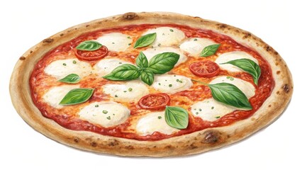 Watercolor Pizza Illustration, Isolated on White Background, Italian Food, Pizza Recipe