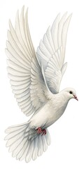 Obraz premium White Dove in Flight, Watercolor Painting, Isolated on White Background, Bird, Peace