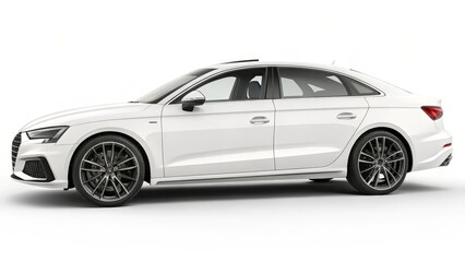 Obraz premium White Sedan Car, Isolated on White Background, Vehicle Rendering, Automotive Design. Sedan, Car