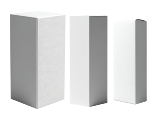 Minimalist white boxes in various sizes, perfect for packaging or display