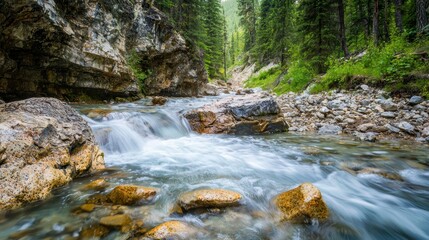 Obraz premium National Geographic A crystal-clear alpine river rushing through a rocky canyon.