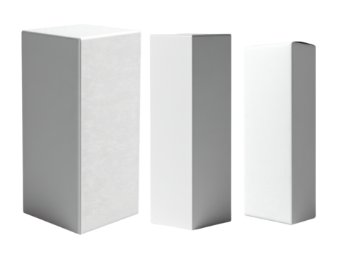 Minimalist white boxes in various sizes, perfect for packaging or display