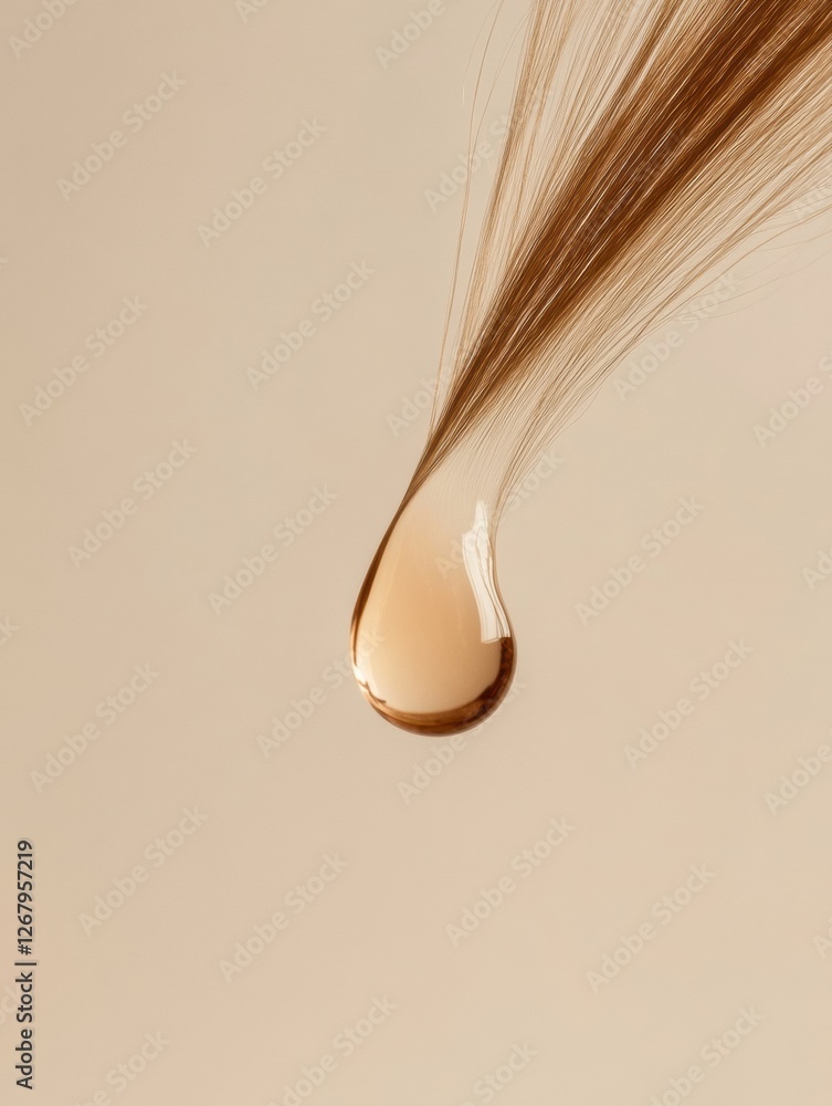 Poster liquid drop impacts a strand of hair causing visible damage in a close up view. generative ai