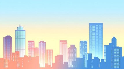 Obraz premium City Skyline Pastel Sunrise Modern Buildings