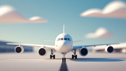 Obraz premium Airplane, Cartoon Airplane, Airplane Taking Off, Airport, Cartoon, Background Image, Travel, Trip, Propeller, Sky, Soaring, Flying, Takeoff, Landing, Illustration, Terminal, Minimalist, Minimalist Sty