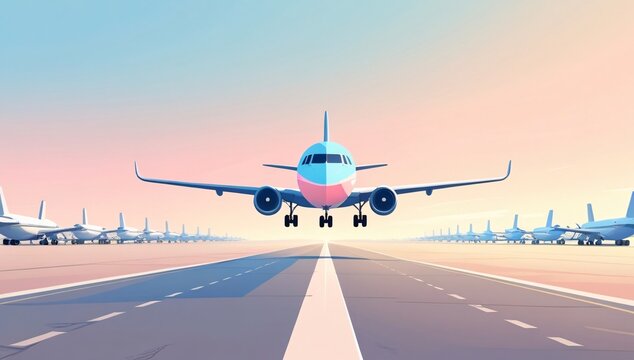 Airplane, Cartoon Airplane, Airplane Taking Off, Airport, Cartoon, Background Image, Travel, Trip, Propeller, Sky, Soaring, Flying, Takeoff, Landing, Illustration, Terminal, Minimalist, Minimalist Sty