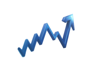 A blue graph with a rising arrow, symbolizing positive market trends.