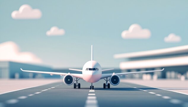 Airplane, Cartoon Airplane, Airplane Taking Off, Airport, Cartoon, Background Image, Travel, Trip, Propeller, Sky, Soaring, Flying, Takeoff, Landing, Illustration, Terminal, Minimalist, Minimalist Sty