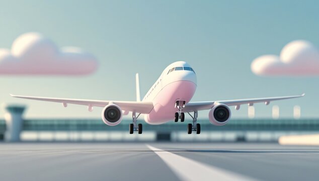 Airplane, Cartoon Airplane, Airplane Taking Off, Airport, Cartoon, Background Image, Travel, Trip, Propeller, Sky, Soaring, Flying, Takeoff, Landing, Illustration, Terminal, Minimalist, Minimalist Sty