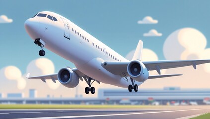 Airplane, Cartoon Airplane, Airplane Taking Off, Airport, Cartoon, Background Image, Travel, Trip, Propeller, Sky, Soaring, Flying, Takeoff, Landing, Illustration, Terminal, Minimalist, Minimalist Sty