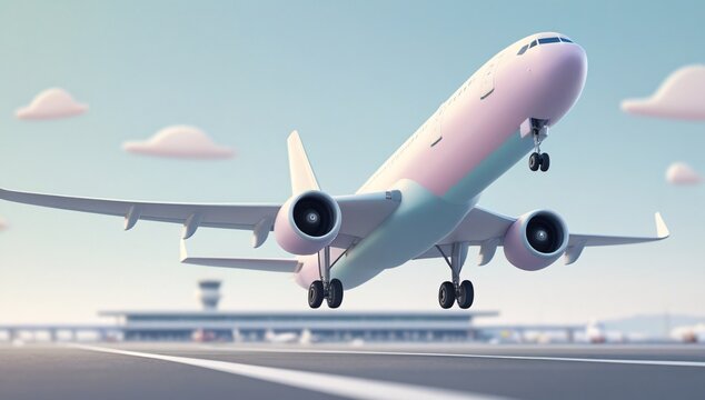 Airplane, Cartoon Airplane, Airplane Taking Off, Airport, Cartoon, Background Image, Travel, Trip, Propeller, Sky, Soaring, Flying, Takeoff, Landing, Illustration, Terminal, Minimalist, Minimalist Sty