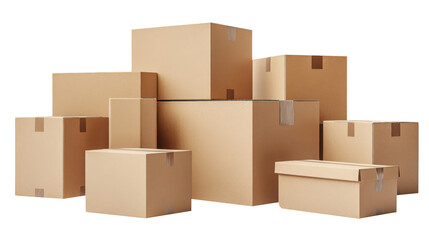 Cardboard boxes stacked in various sizes, ideal for shipping and storage