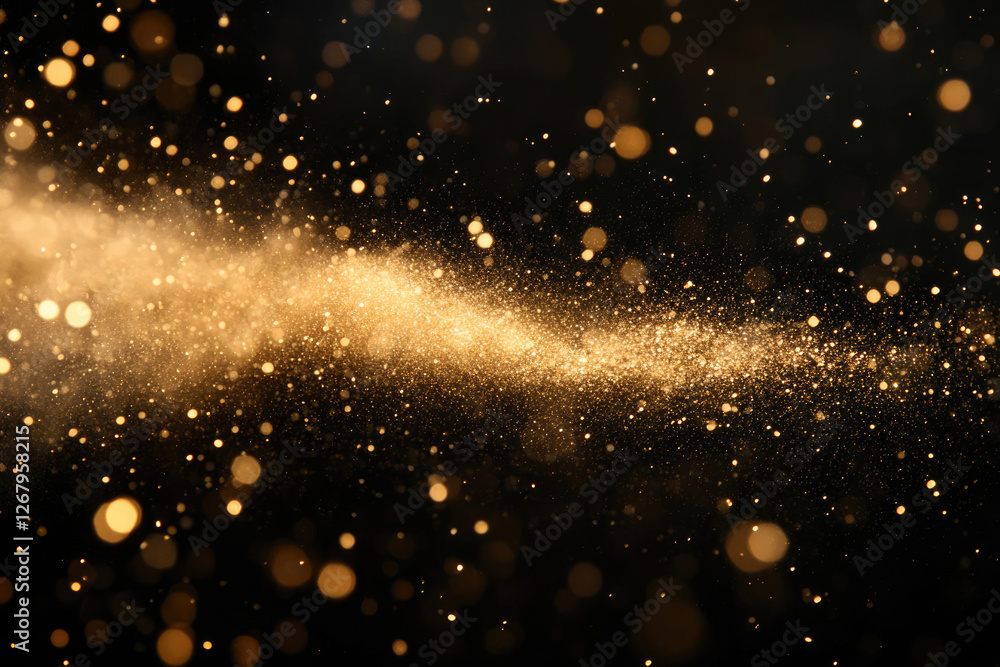 Poster Golden glitter particles swirl on a transparent background, creating a magical, sparkling effect.