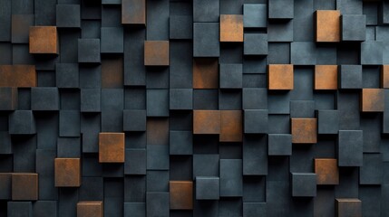 Abstract 3D Render of Cubes: Dark and Rust Hues