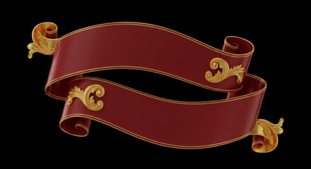 Luxurious Red 3D Ribbon Banner with Ornate Gold Embossed Details