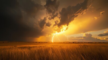 National Geographic A thunderstorm over a golden savanna, lightning illuminating the sky.