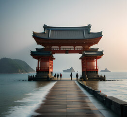 Editable Traditional Chinese Building Illustration in Flat Monochrome Style for Artwork Element of Oriental History and Culture Related Design.generative ai