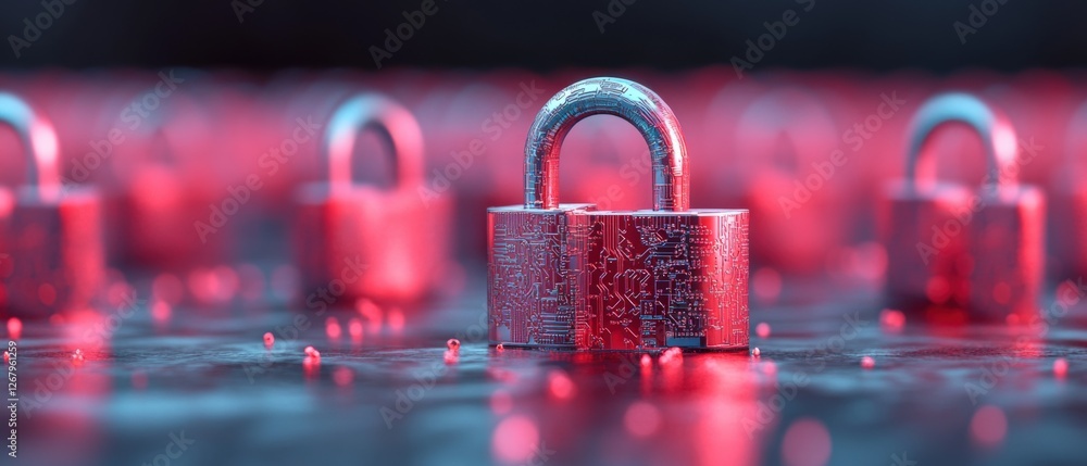 Poster cyber security padlock with technology circuit design