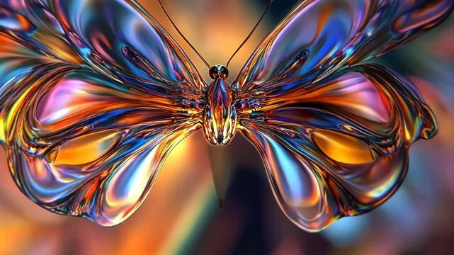 Iridescent glass butterfly on a colorful background
