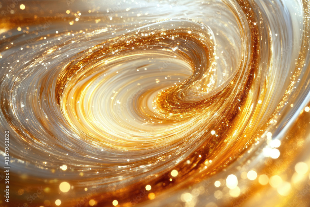 Aufkleber a swirling vortex of golden light and sparkles, creating a mesmerizing and luxurious abstract image.