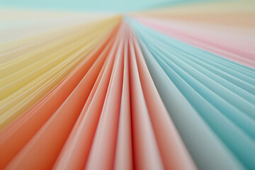 Abstract pastel spectrum: A mesmerizing close-up of softly folded paper in shades of yellow, pink, and blue, creating a gentle gradient effect. 