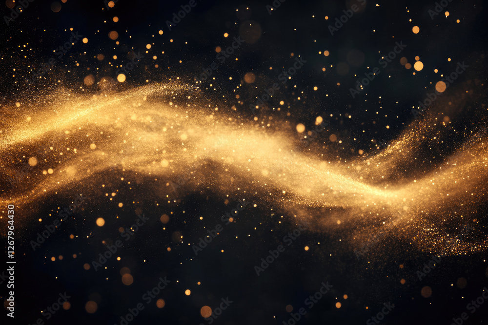 Aufkleber golden particles swirl in a dark void, creating a luxurious and ethereal effect.