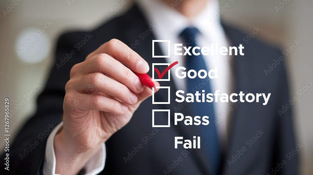 Poster businessman checking the good option on a performance evaluation