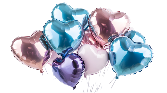 A collection of heart-shaped balloons floating together, adding a romantic feel.