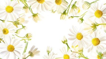 Obraz premium Cheerful Watercolor Floral Frame with White Daisies and Yellow Centers – Elegant Botanical Border Design