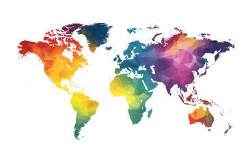Vibrant world map in a whimsical clipart style showcasing continents in bright colors and dynamic shapes