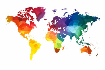 Vibrant and colorful world map created in a playful clipart style showcasing diverse regions and cultures in an imaginative way