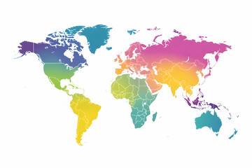 Bright and colorful stylized world map showcasing diverse countries and regions with artistic flair in a vibrant clipart design