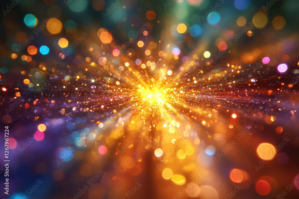 Poster A vibrant explosion of colorful bokeh lights, creating a dazzling and festive spectacle.