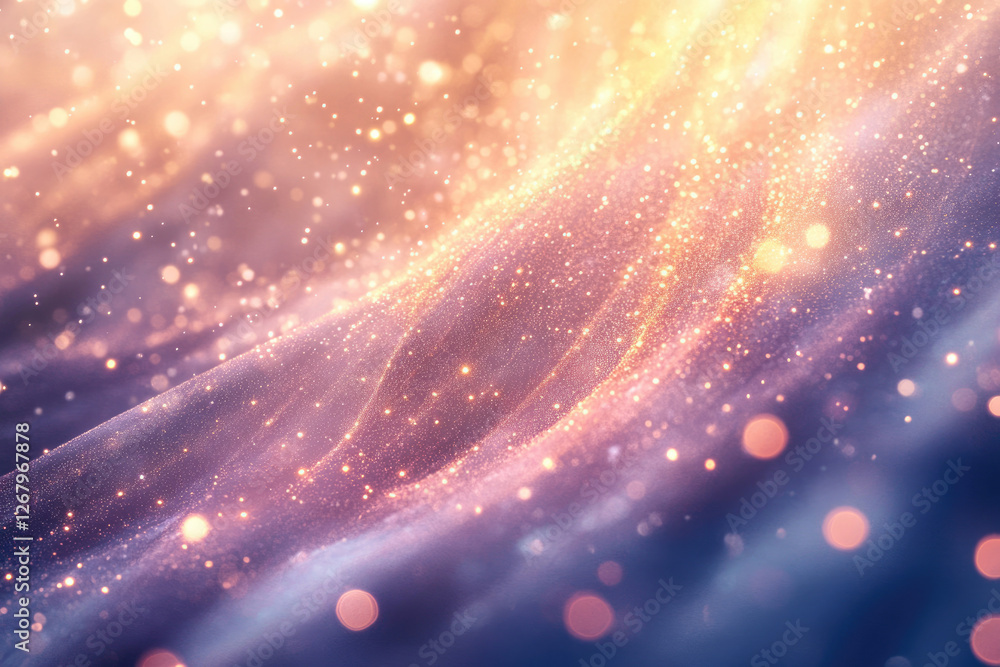 Poster abstract glittering wave with bokeh lights, dreamy and magical.