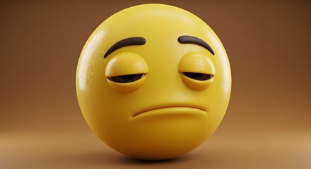 Fototapeta premium Sad Yellow Emoji Depicting Disappointment and Weariness, Isolated on Brown