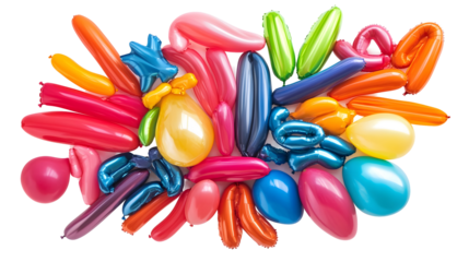 A collection of vibrant balloons in various shapes and sizes, ideal for festive occasions.