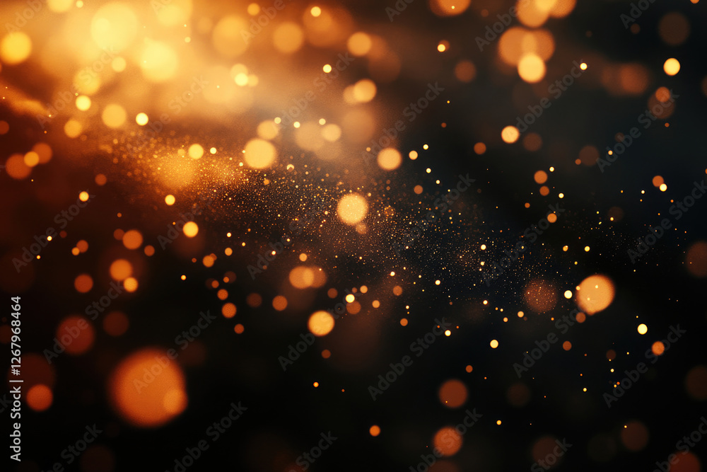 Poster Abstract background with golden bokeh lights and dark background, creating a magical and festive atmosphere.