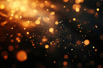 Obraz premium Abstract background with golden bokeh lights and dark background, creating a magical and festive atmosphere.