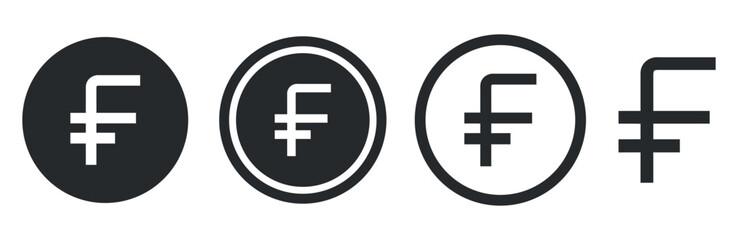 Four Circular Icons Featuring Stylized yen Sign Symbols