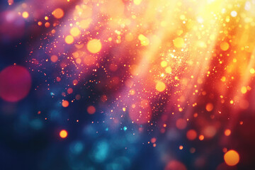 Vibrant bokeh effect, colorful lights and sparkles create a magical, festive atmosphere.
