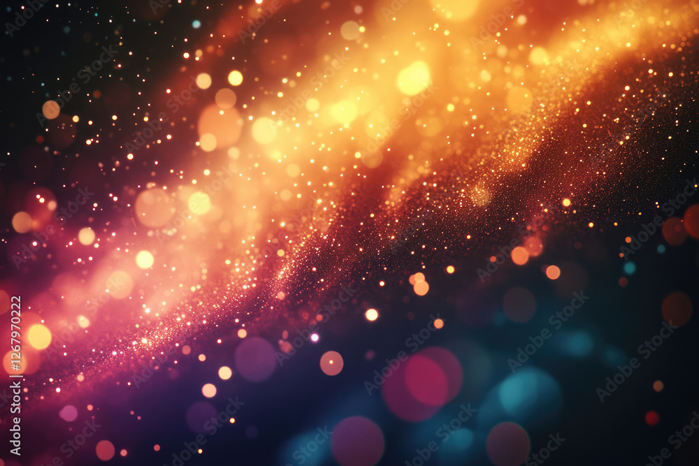 Aufkleber Abstract background with warm and cool color bokeh lights and glittering particles.