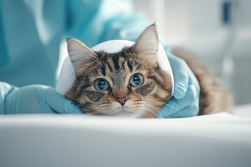 Cat at The Vet with Bandage on Head