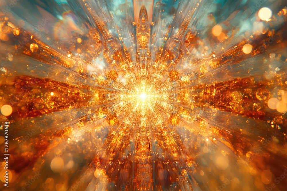 Poster A radiant explosion of golden light and energy, creating a mesmerizing symmetrical pattern.