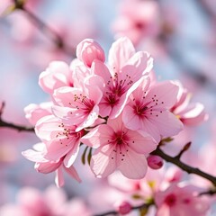 Obraz premium Soft pink petals unfold delicate cherry blossoms, bloom, bloom, flowers