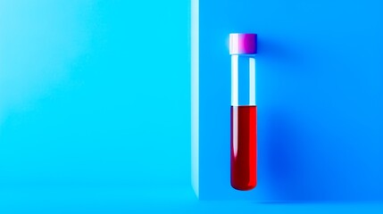 Motivated test tube with red liquid and DNA inside, background of medical or biological administration concept.