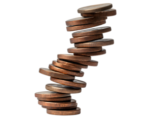 A descending stack of coins, representing economic decline or financial loss.