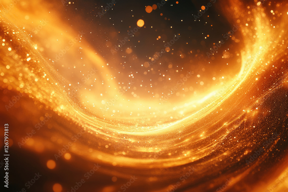 Aufkleber Golden abstract background with swirling, glittering particles and bokeh effect, creating a luxurious and magical atmosphere.