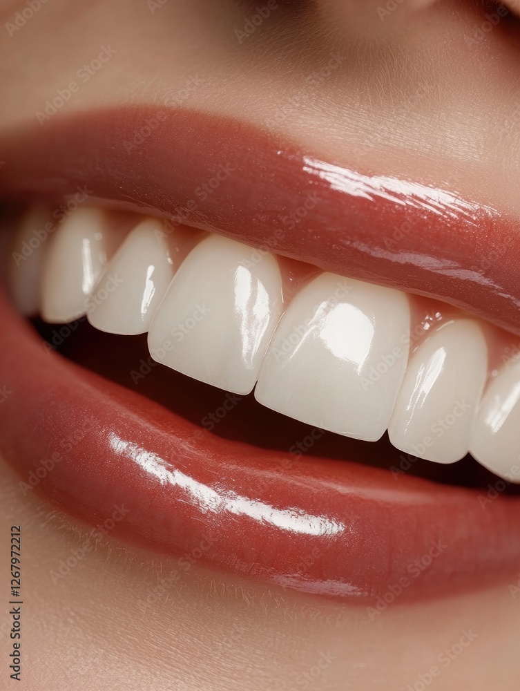 Poster close up of bright teeth highlighting effective whitening results in a clean and polished smile. gen